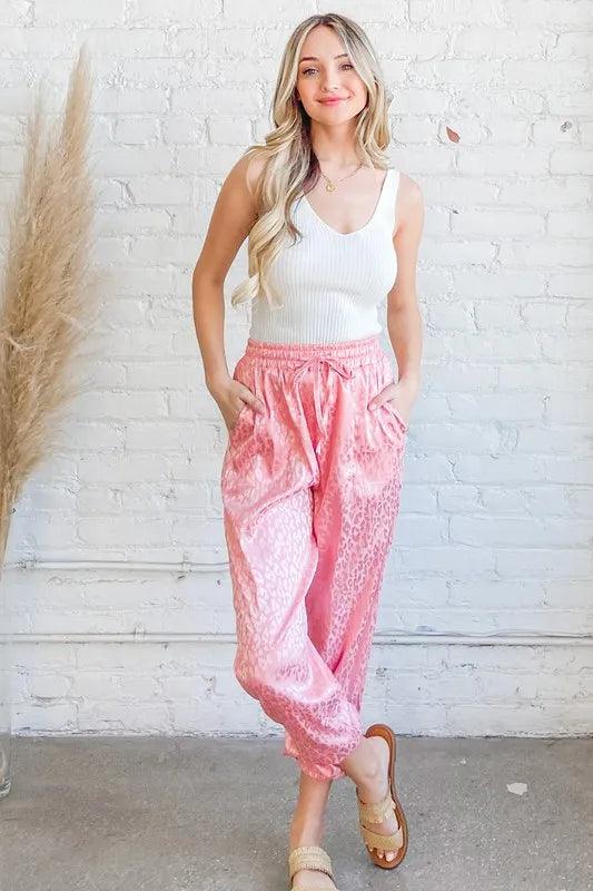 And The Why Satin Leopard Print Joggers