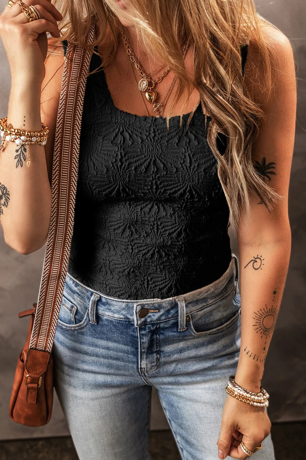 Floral Jacquard Square Neck Tank in XL