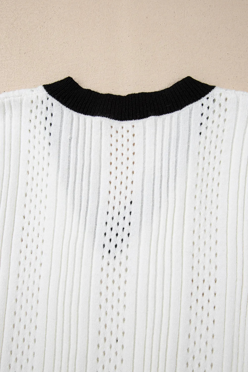 Contrast Trim Eyelet Knit V Neck Sweater Vest
