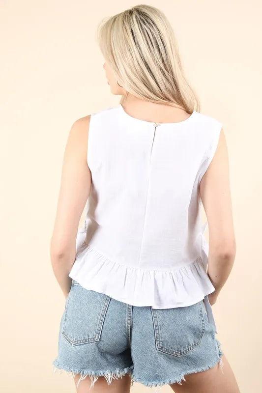 VERY J Side Tie Detail Ruffled Sleeveless Top