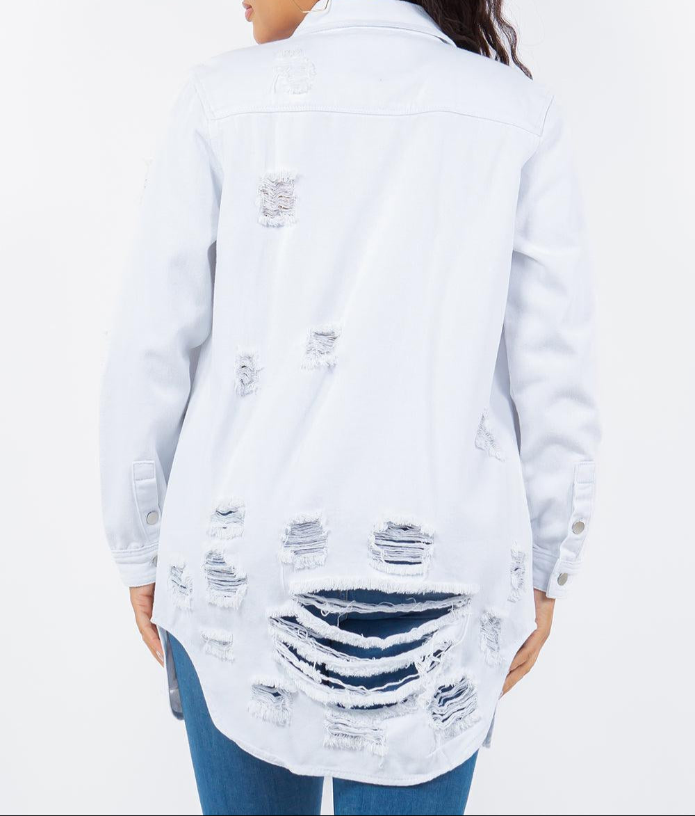 American Bazi Distressed Button Up Long Sleeve Denim Jacket