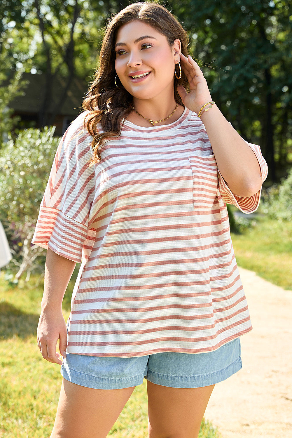 Amari Plus Size Stripe Waffle Knit Top