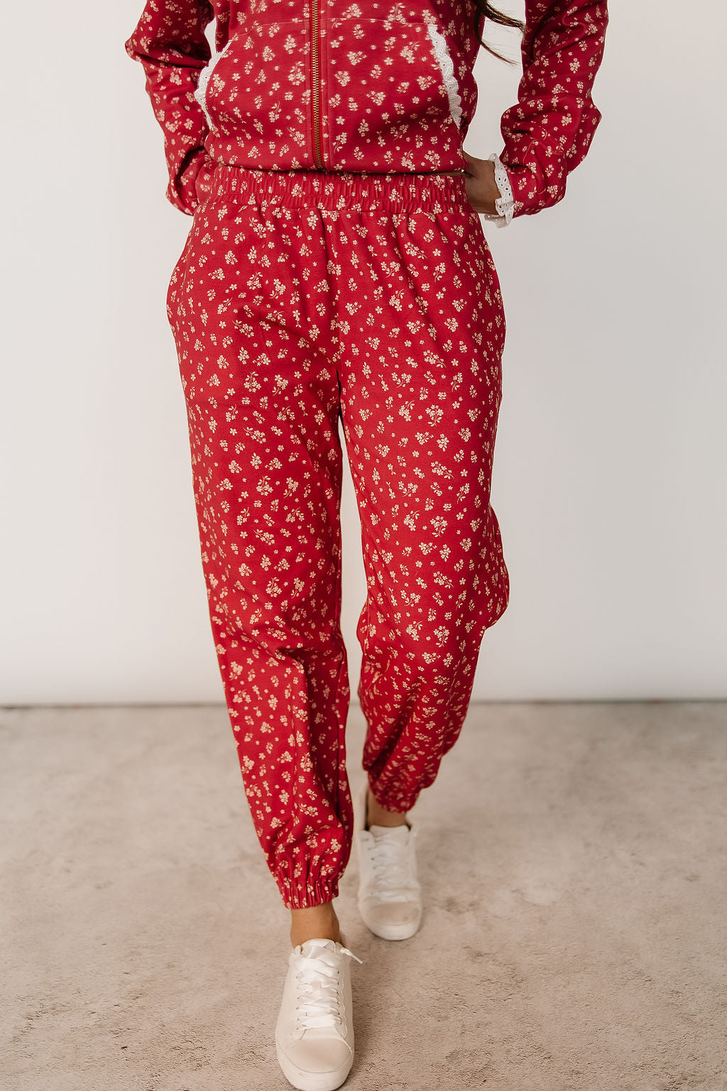 Lace Pocket Joggers - Cherry Blossom Babe