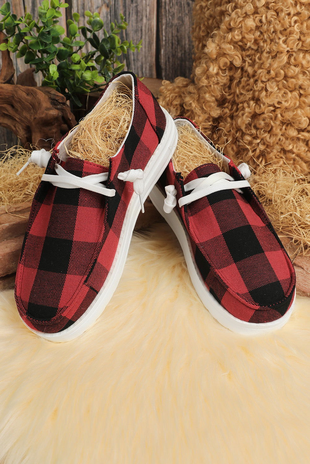 Kara Vintage Plaid Lace Up Flat Shoes