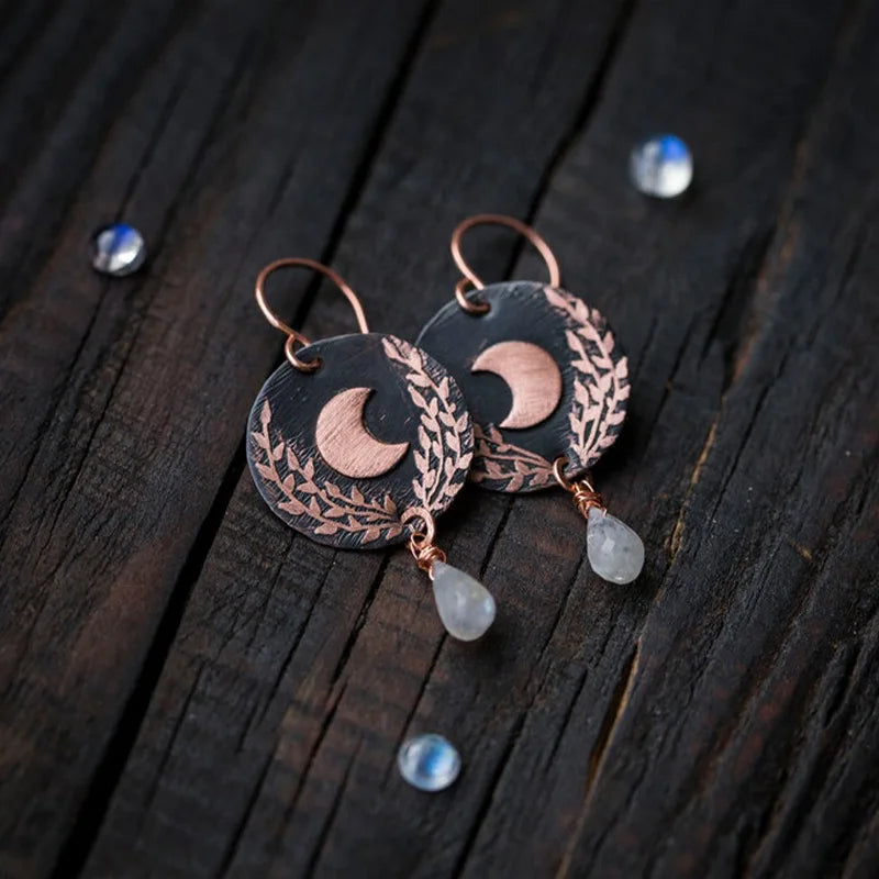 Moonstone Moon Leaf Earrings