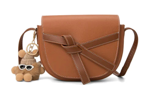 Fashion Color-Block Leather Saddle Bag for Women