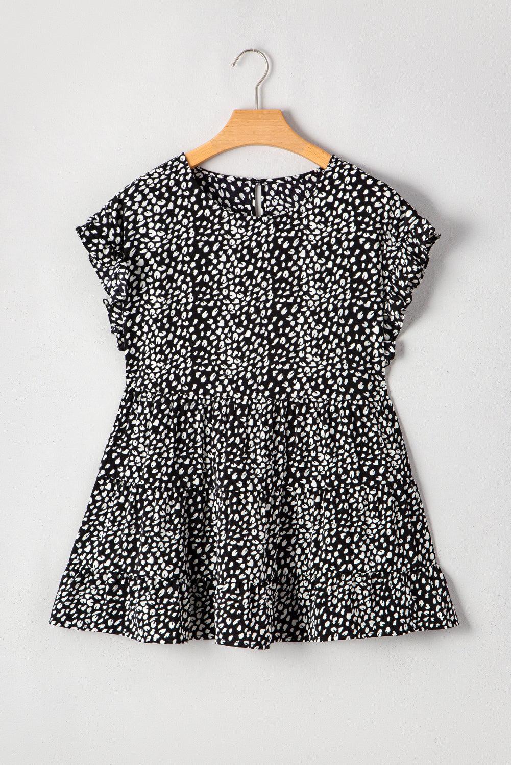Black Leopard Print Flowy Tiered Plus Size Blouse