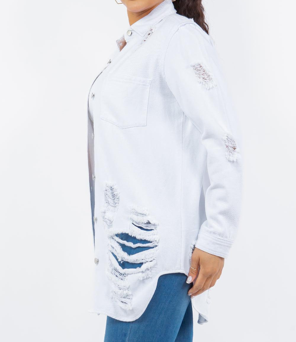 American Bazi Distressed Button Up Long Sleeve Denim Jacket