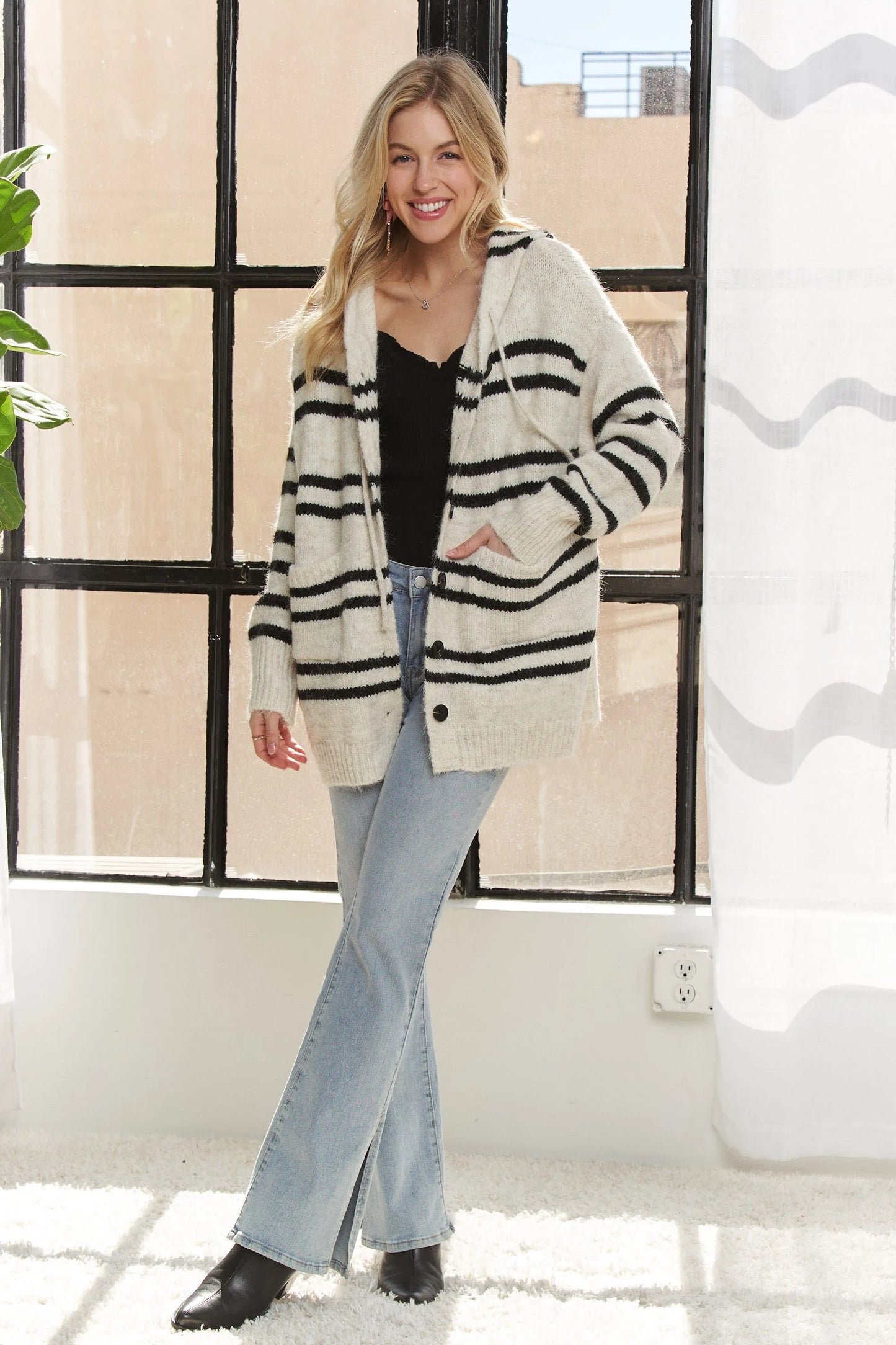 ADORA Horizontal Stripes Hoodie Cardigan (LAST ONE)