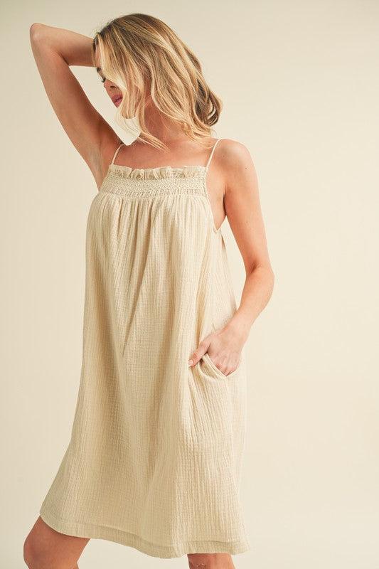 Aemi + Co Embroidered Trim Gauze Square Neck Mini Cami Dress
