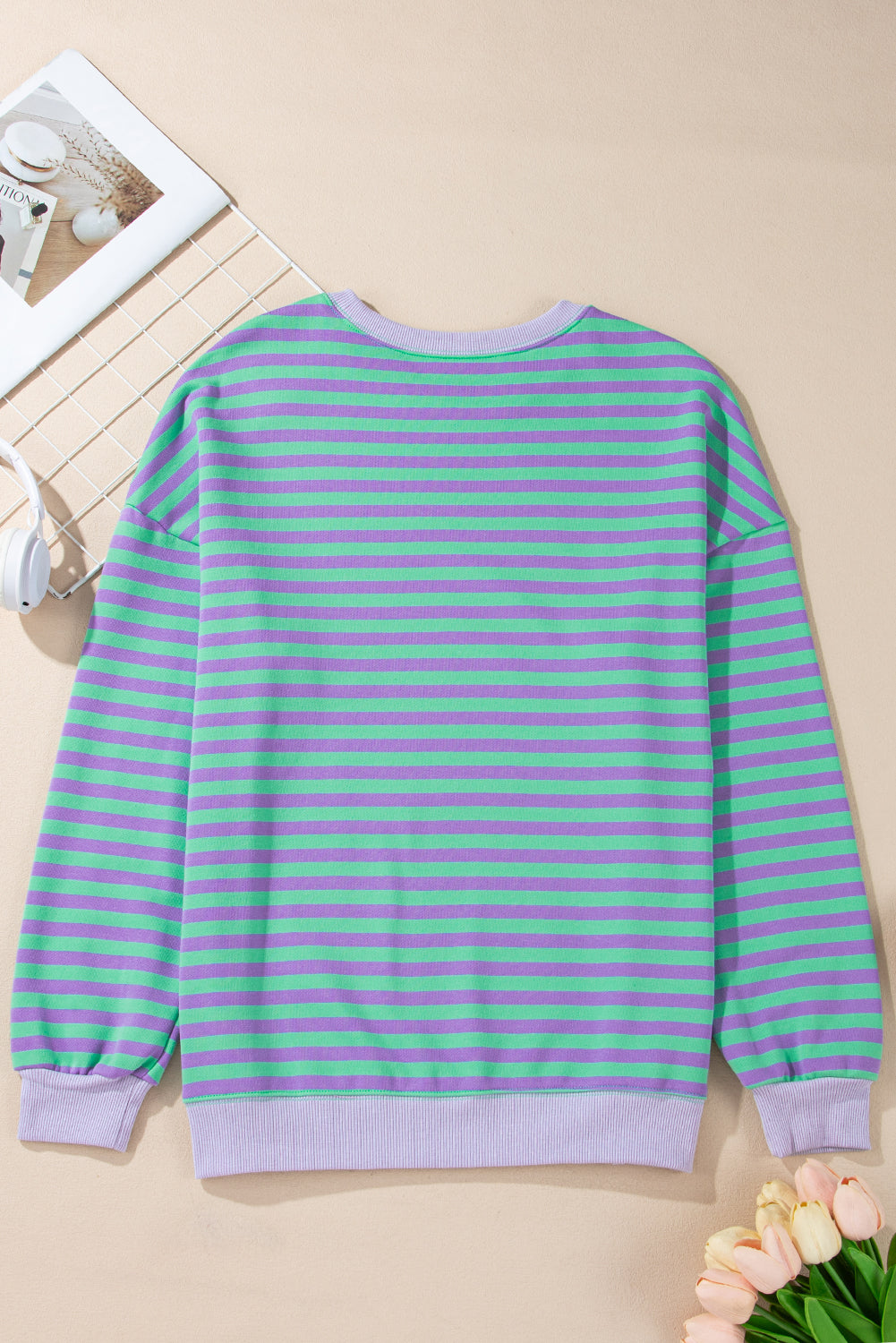 Elliana Stripe Crossed Stitch Drop Shoulder Sweatshirt