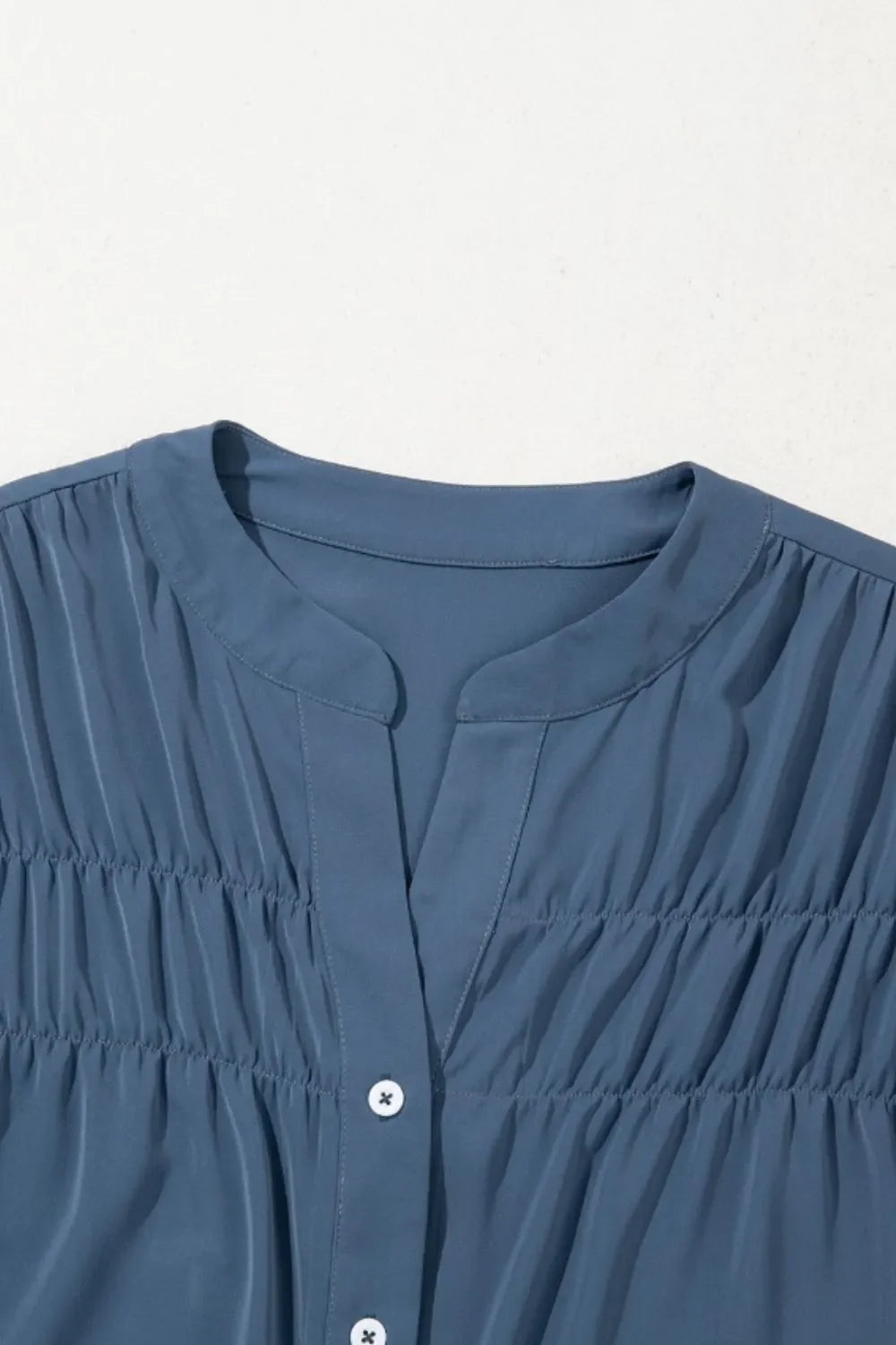 Ruffled Ruched Short Sleeve Button Down Shirt