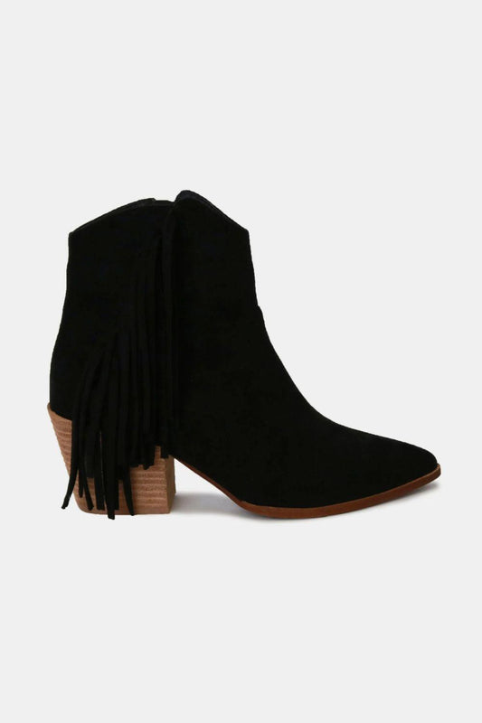 MayFair Suede Fringe Point Toe Ankle Boots