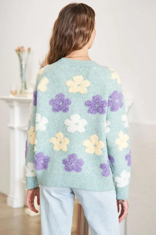 Floral Popped 2-Tone Sweater