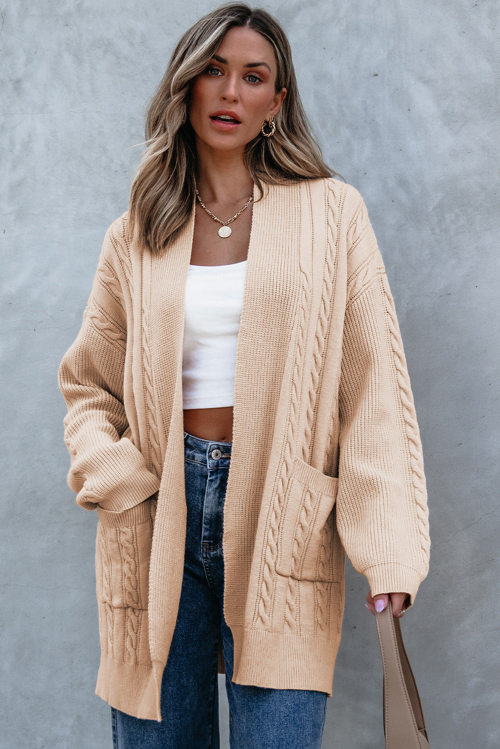 Jade Oversize Chunky Cable Knit Midi-length Cardigan