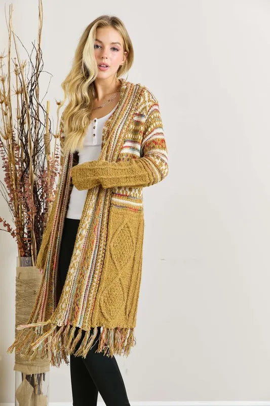Fringe Hem Aztec Cardigan
