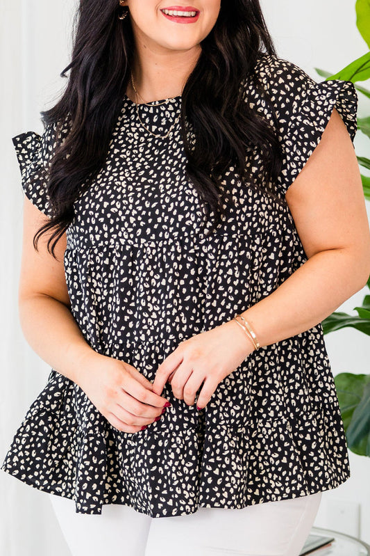 Black Leopard Print Flowy Tiered Plus Size Blouse