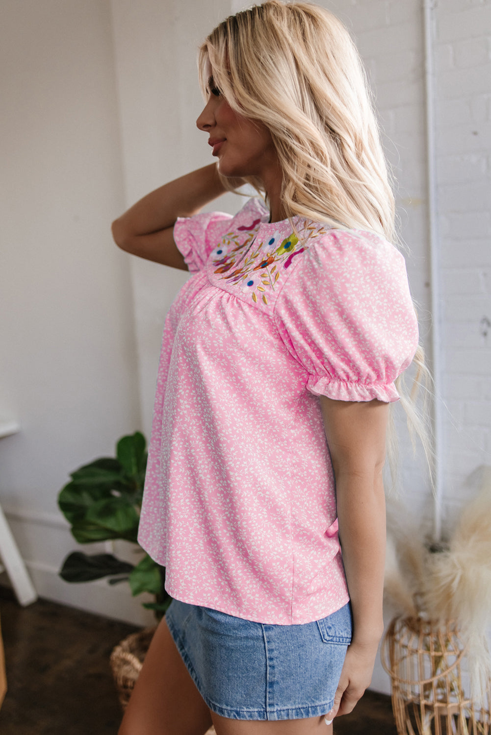 Hadlee Floral Embroidered V Neck Blouse