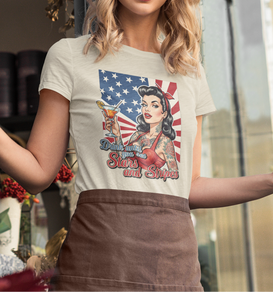 Drink Until You See Stars & Stripes Retro Graphic Tee