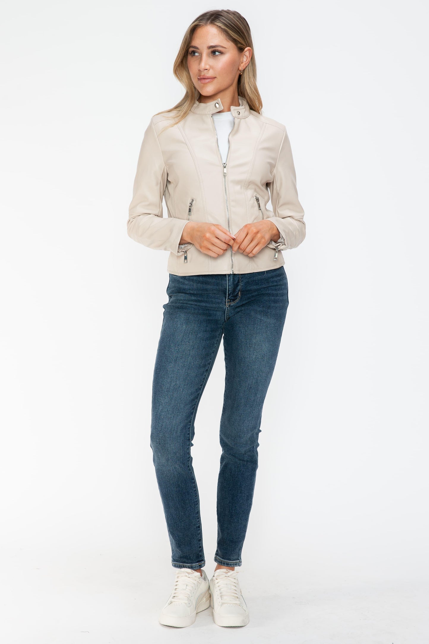 Salvia Ettore PU Leather Zip Up Jacket with Pockets