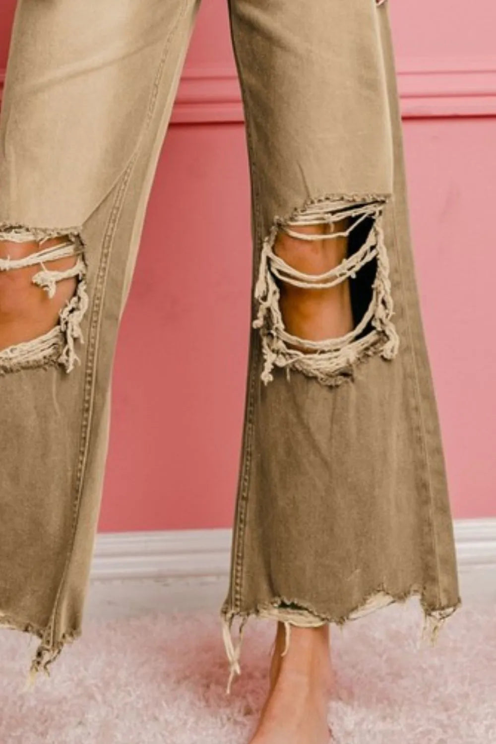 BiBi Distressed Vintage Washed Wide Leg Pants