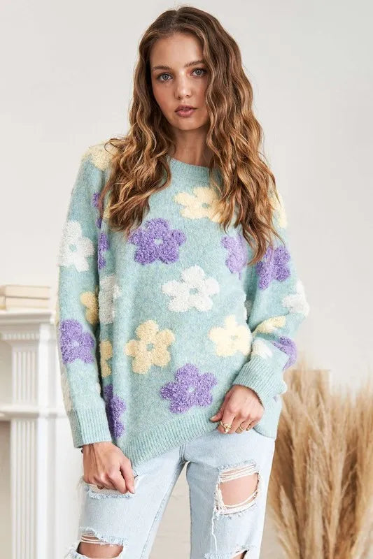 Floral Popped 2-Tone Sweater