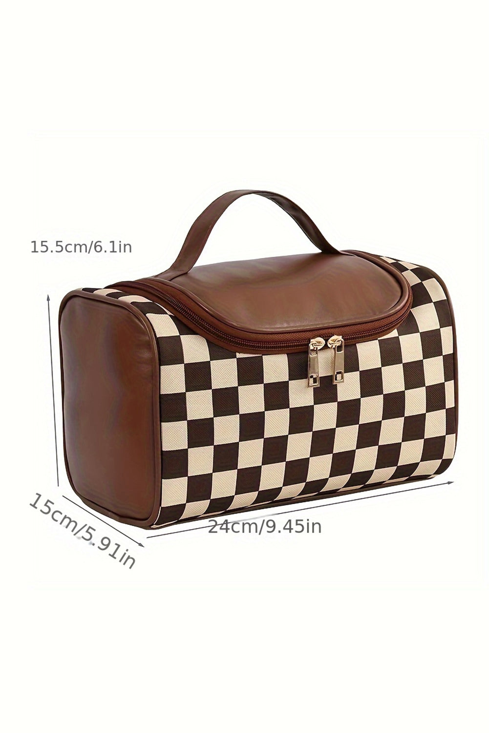 Black Checkered Zipper Makeup Bag