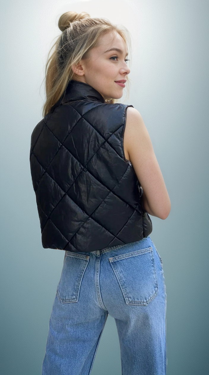 Vegan Leather Puffer Vest