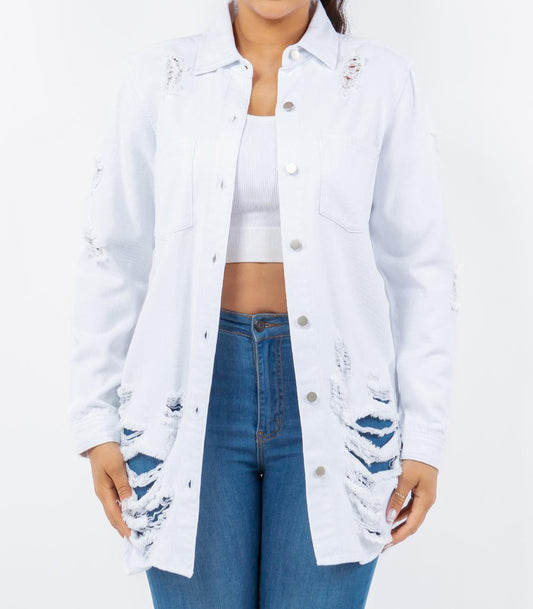 American Bazi Distressed Button Up Long Sleeve Denim Jacket