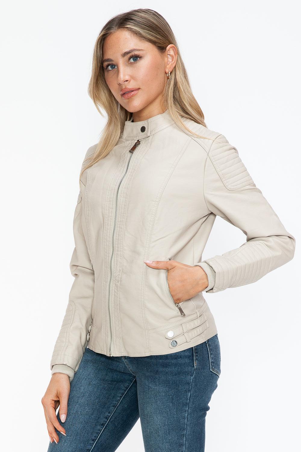 Salvia Ettore Faux Leather Biker Jacket with Side Zip Pockets
