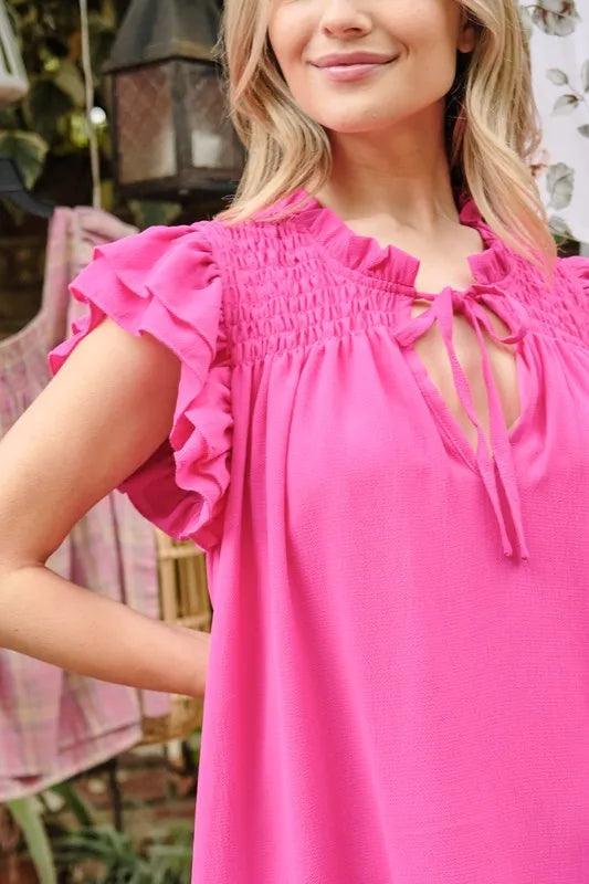 Ruffle Shoulder Smocked Detailed Dress