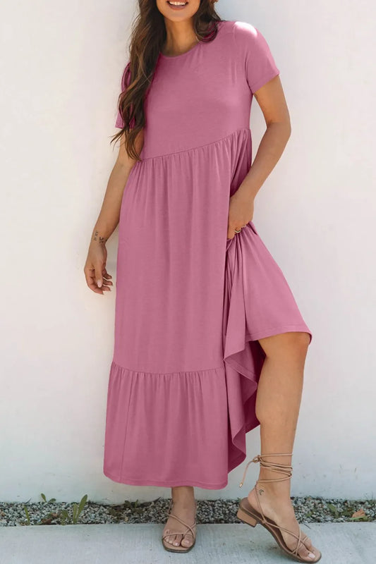 Solid Color High Waist Pocketed Tee Dress