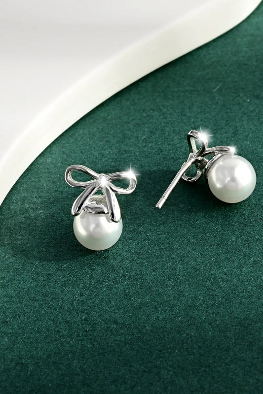 Sterling Silver Pearl Bow Earrings