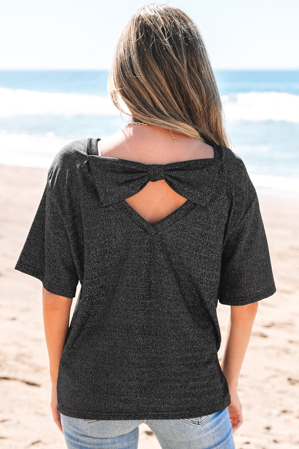 Kathryn Bow Decor Glittery Short Sleeve Top