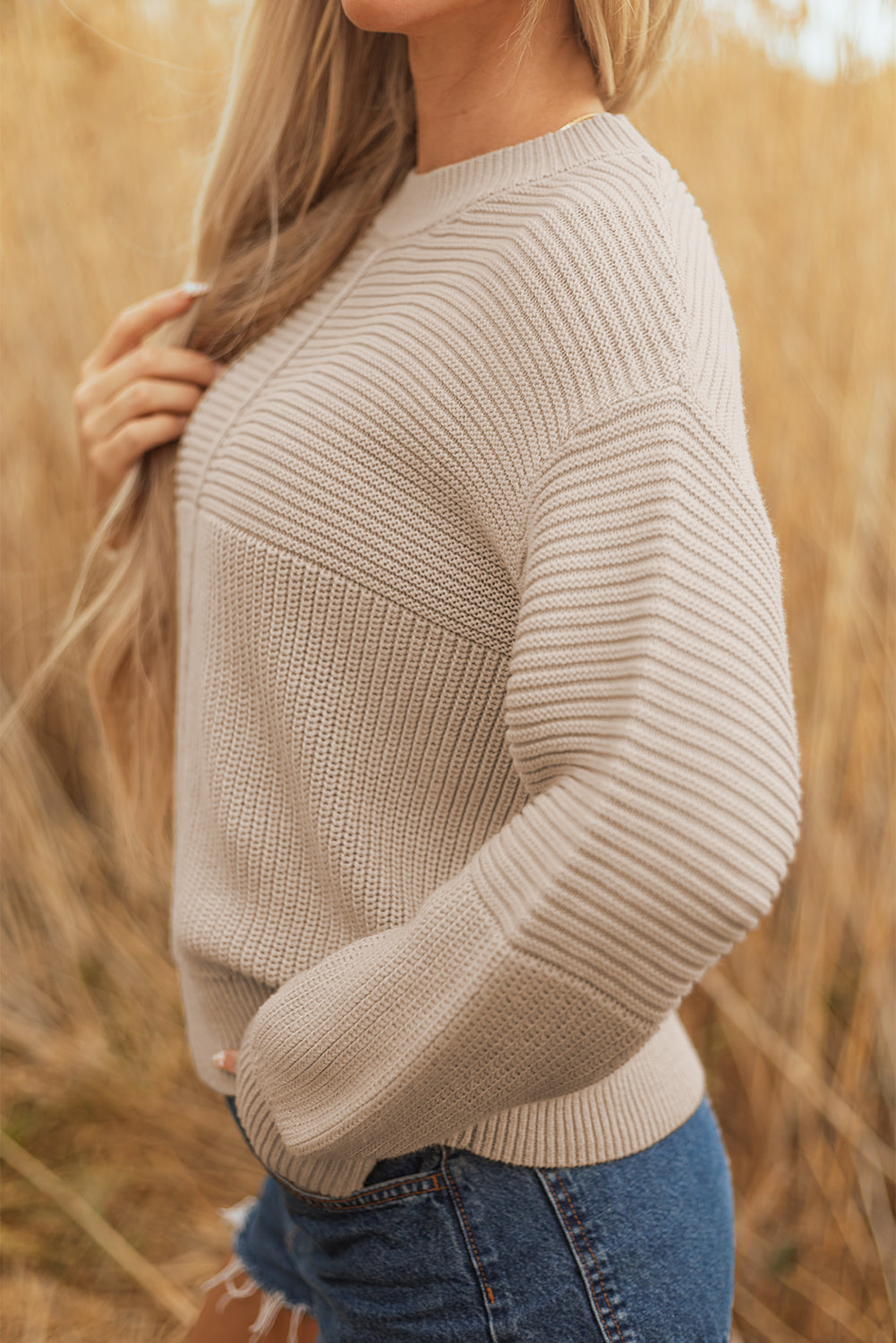 Delaney Texture Knitted Puff Sleeve Sweater