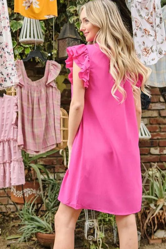 Ruffle Shoulder Smocked Detailed Dress