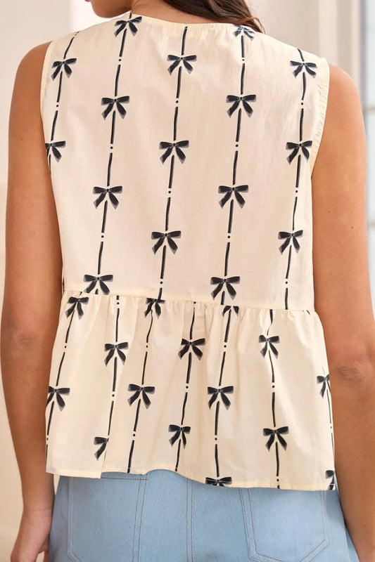 "Tied Front Bow Print Peplum Tank (LAST ONE)