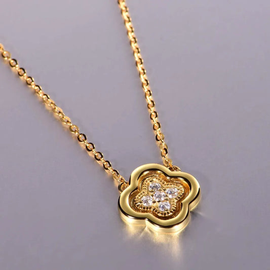 Sterling Silver Moissanite Leaf Clover Necklace