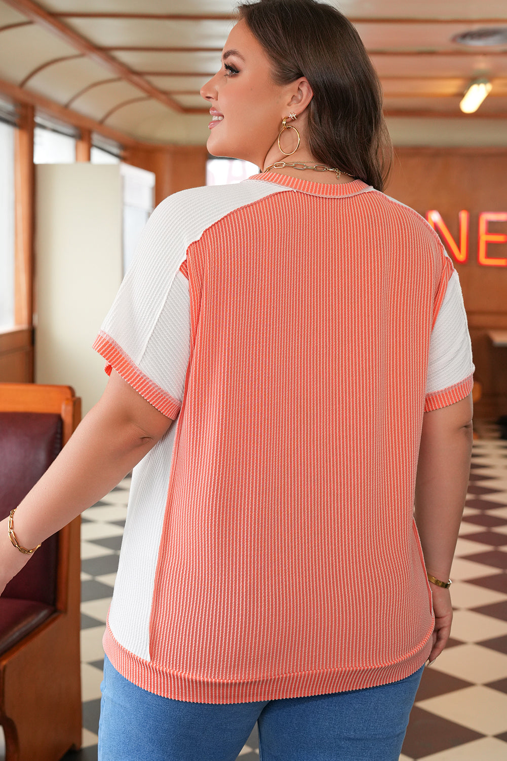 Khloe  Plus Size Rib Color block Short Sleeve Top