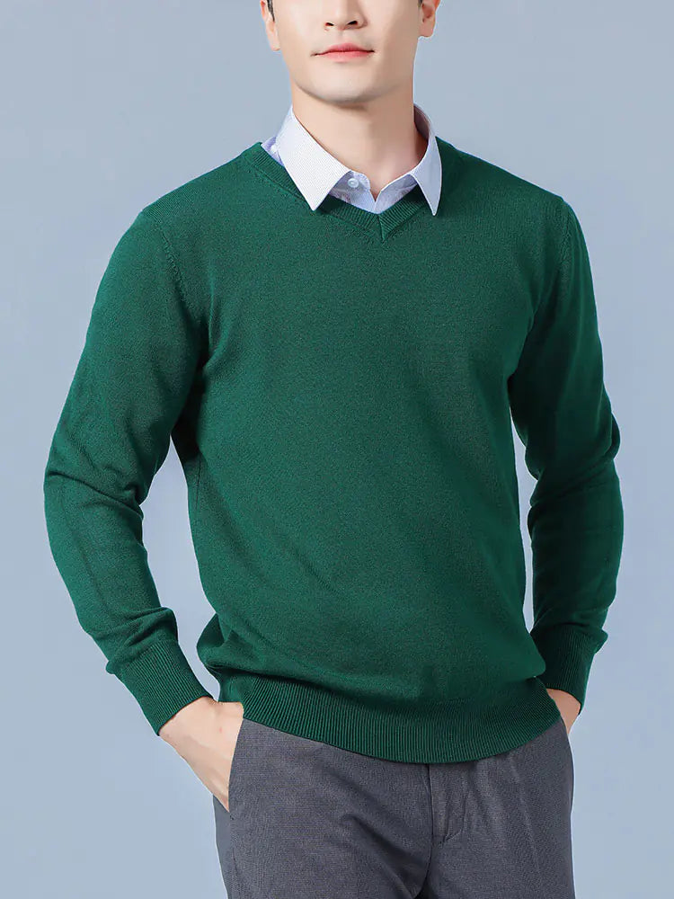 Men's V-Neck Cashmere Sweater - Soft Warm Pullover