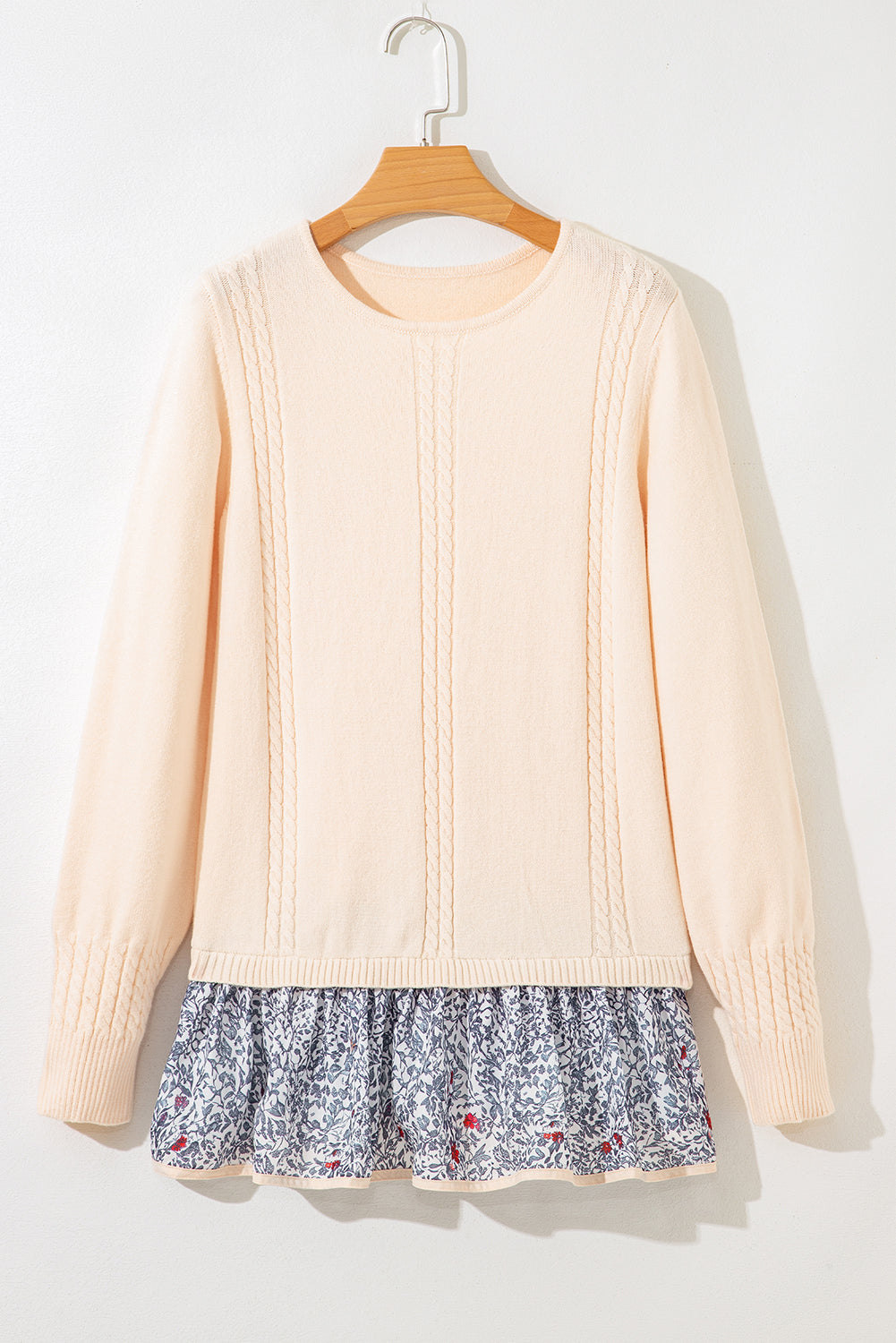Mary Cable Texture Bohemian Ruffle Hem Sweater