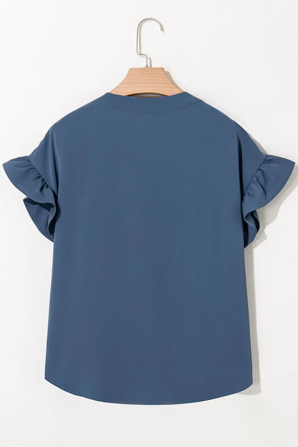 Ruffled Ruched Short Sleeve Button Down Shirt