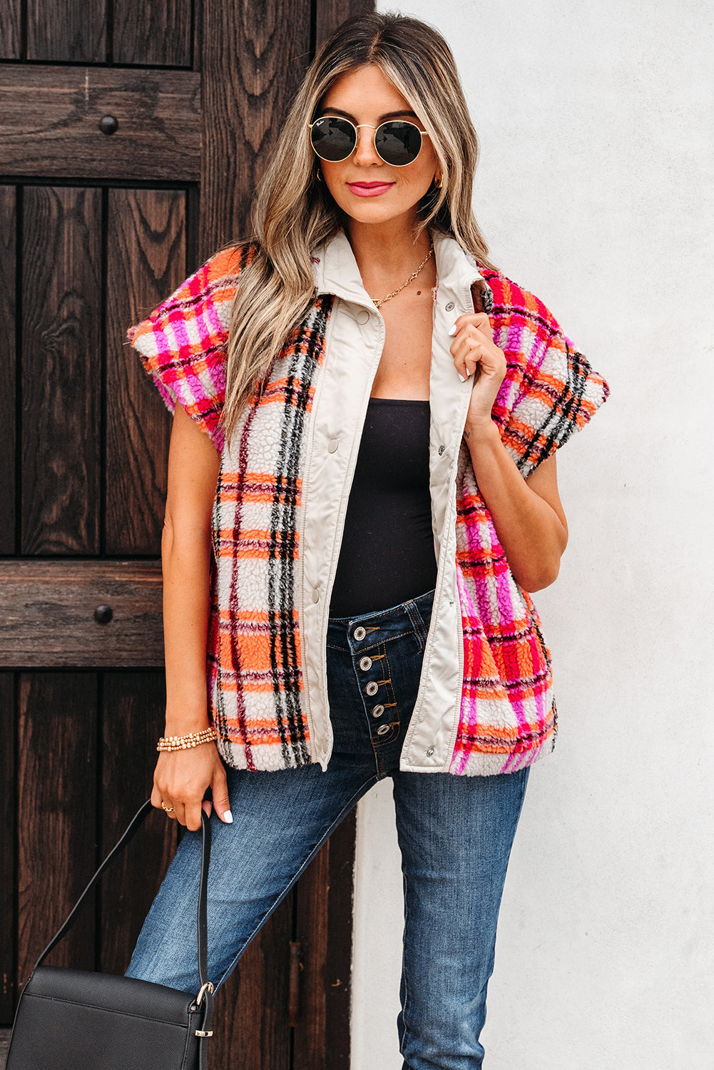 Molly Sherpa Plaid Jacket Vest