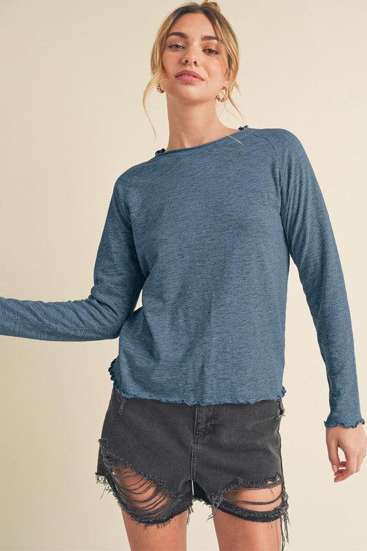 Aemi + Co Lettuce Hemline Round Neck Raglan Sleeve Tee (LAST ONE)