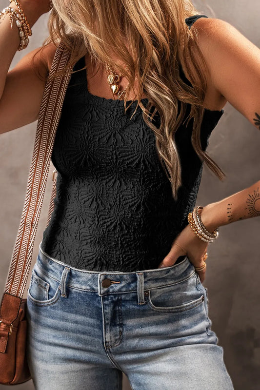 Floral Jacquard Square Neck Tank in XL
