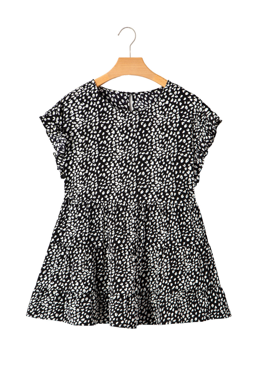 Black Leopard Print Flowy Tiered Plus Size Blouse
