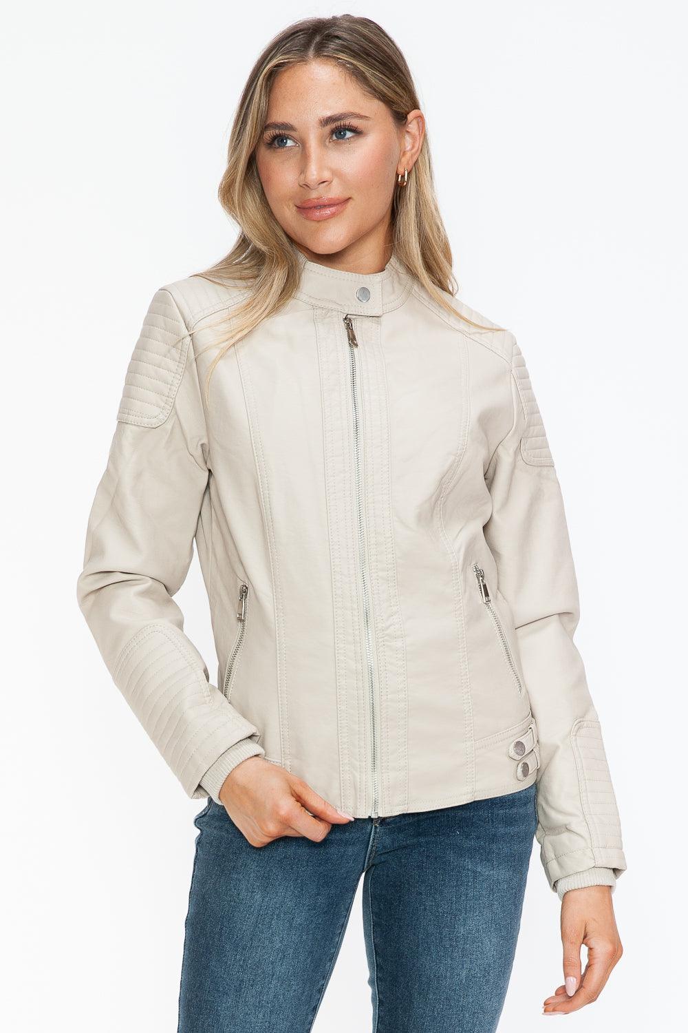 Salvia Ettore Faux Leather Biker Jacket with Side Zip Pockets