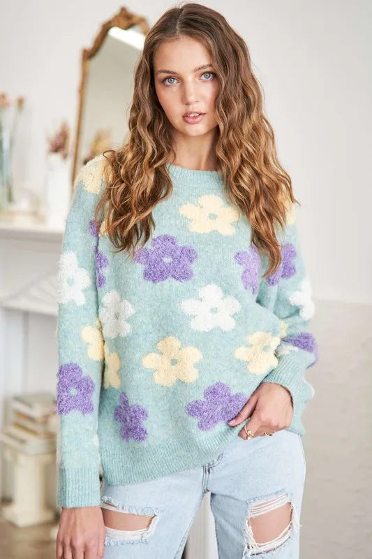 Floral Popped 2-Tone Sweater