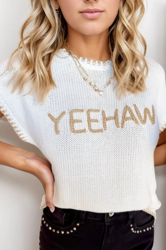 YEEHAW Stitch Edge Crew Neck Knit Top