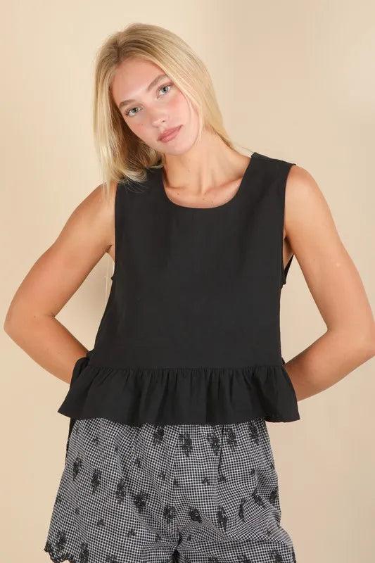 VERY J Side Tie Detail Ruffled Sleeveless Top